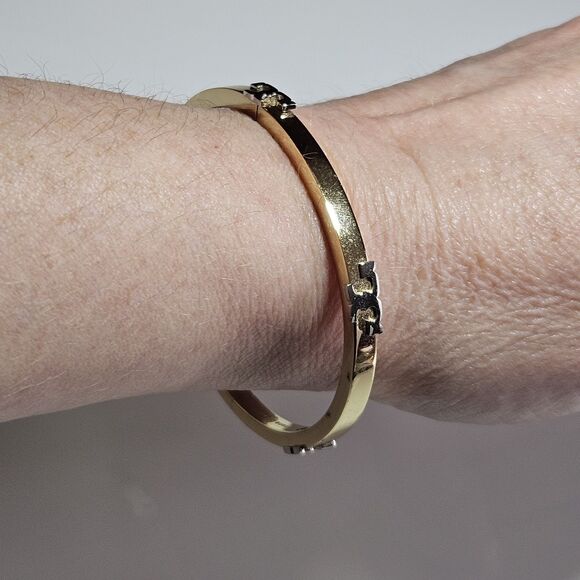 *Sale* Tory Burch Gold Tone Hinges Bracelet With Silver Tone Accents - Picture 4 of 12